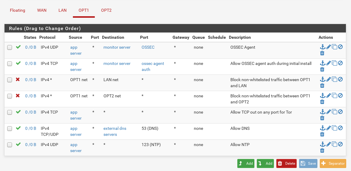 Firewall OPT1 Rules